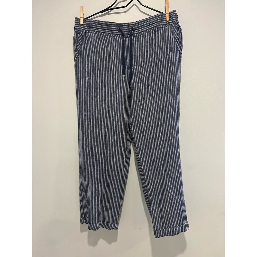 LL Bean‎ Premium Favorite Fit Drew String Pant 100% Linen Stripped